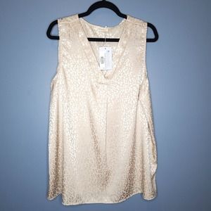 Cotton Bleu Cream Leopard Animal Print V-Neck Tank Top Sleeveless Blouse XL NWT